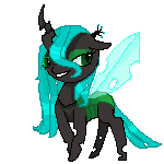 Size: 150x150 | Tagged: safe, artist:nuttypanutdy, queen chrysalis, changeling, changeling queen, g4, animated, female, grin, simple background, smiling, solo, transparent background