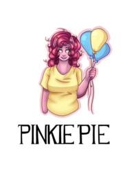 Size: 540x720 | Tagged: safe, artist:rainbowhitter, pinkie pie, earth pony, anthro, g4, balloon, clothes, female, no eyes, shirt, simple background, solo, transparent background