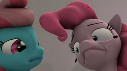 Size: 500x281 | Tagged: safe, artist:indigosfmworks, cup cake, pinkie pie, oc, g4, 3d, creepy, face of mercy