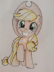 Size: 1024x1371 | Tagged: safe, artist:xxarianagrandefanxx, applejack, g4, colored pencil drawing, cute, female, jackabetes, sketch, smiling, solo, traditional art, watermark