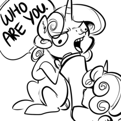 Size: 1000x1000 | Tagged: safe, artist:glacierclear, princess cadance, princess flurry heart, g4, dialogue, monochrome, princess bitchdance, princess cromartie heart, wat