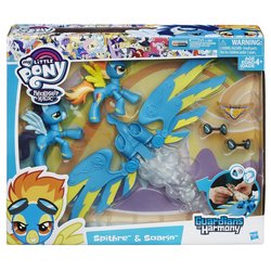 Size: 1500x1500 | Tagged: safe, soarin', spitfire, pony, g4, official, clothes, guardians of harmony, irl, jetpack, photo, stock photo, toy, uniform, wonderbolts uniform, wrong cutie mark