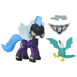 Size: 1500x1500 | Tagged: safe, nightshade, cockatrice, pegasus, pony, g4, clothes, costume, goggles, guardians of harmony, irl, photo, shadowbolts, shadowbolts costume, simple background, toy, white background