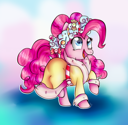 Size: 2280x2220 | Tagged: safe, artist:violetwinged22, pinkie pie, spirit of hearth's warming presents, g4, female, high res, open mouth, raised hoof, solo