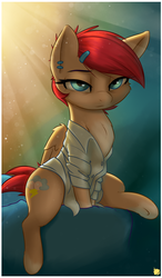 Size: 2100x3600 | Tagged: safe, artist:captainpudgemuffin, oc, oc only, oc:avery softequine, pegasus, pony, adorasexy, captainpudgemuffin is trying to murder us, cheek fluff, chest fluff, clothes, crepuscular rays, cute, female, high res, mare, morning after, morning ponies, sexy, shirt, sleepy, solo, underhoof