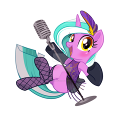 Size: 1024x1024 | Tagged: safe, artist:wicklesmack, oc, oc only, oc:mane event, pony, unicorn, female, fishnet stockings, mare, microphone, solo