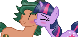 Size: 752x357 | Tagged: safe, artist:berrypunchrules, sci-twi, timber spruce, twilight sparkle, earth pony, pony, unicorn, equestria girls, g4, my little pony equestria girls: legend of everfree, equestria girls ponified, female, horn, male, ponified, shipping, simple background, straight, timbertwi, transparent background, unicorn sci-twi