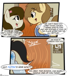 Size: 1280x1440 | Tagged: safe, artist:fleet-wing, oc, oc only, oc:cookie dough, oc:fleet wing, oc:frost stormwind, pegasus, pony, comic:equine academy, comic, dialogue, equine academy, female, fleetdough, freckles, looking at each other, looking at someone, male, oc x oc, shipping, speech bubble, straight