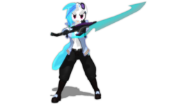 Size: 1280x768 | Tagged: safe, artist:ray670, artist:zoroark67, dj pon-3, vinyl scratch, anthro, plantigrade anthro, g4, 3d, 3dcg, female, mmd, simple background, solo, sword, transparent background, weapon