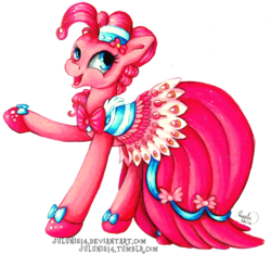 Size: 1726x1614 | Tagged: safe, artist:julunis14, pinkie pie, g4, clothes, dress, female, gala dress, simple background, solo, traditional art, transparent background