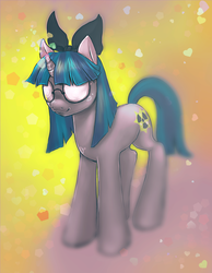 Size: 1256x1615 | Tagged: safe, artist:pyoo-kee-pony, oc, oc only, oc:toxic hazard, coke bottle glasses, glasses, hair bow, solo