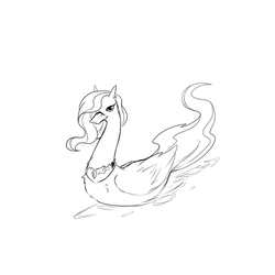 Size: 1200x1200 | Tagged: safe, artist:cold-blooded-twilight, princess celestia, bird, duck, g4, explicit source, female, monochrome, sketch, solo, species swap, swanlestia