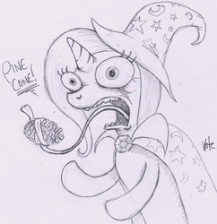 Size: 800x826 | Tagged: safe, artist:equestria-election, trixie, pony, g4, bipedal, female, pinecone, solo, traditional art, trixie eating pinecones