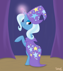 Size: 1024x1152 | Tagged: safe, artist:flourret, trixie, pony, unicorn, g4, female, looking at you, magic, mare, solo, stage