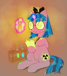 Size: 1024x1159 | Tagged: safe, artist:pyoo-kee-pony, oc, oc only, oc:toxic hazard, glasses, science, solo