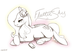 Size: 4200x3000 | Tagged: safe, artist:zombiicrow, fluttershy, g4, female, headphones, solo