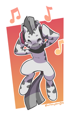 Size: 800x1319 | Tagged: safe, artist:crikeydave, oc, oc only, oc:mcmiag, zebra, bipedal, happy, headphones, music, solo