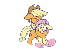 Size: 3000x2000 | Tagged: safe, artist:heir-of-rick, applejack, fluttershy, g4, cute, derp, duo, eyes closed, faic, floppy ears, high res, hug, jackabetes, nose wrinkle, shyabetes, simple background, smiling, squeezing, tongue out, transparent background
