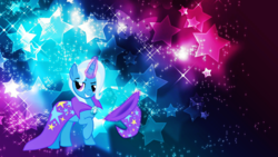 Size: 1920x1080 | Tagged: safe, artist:asterphoenix90, artist:the smiling pony, trixie, pony, unicorn, g4, cape, clothes, female, glowing horn, horn, levitation, magic, mare, solo, space, stars, telekinesis, trixie's hat, vector, wallpaper
