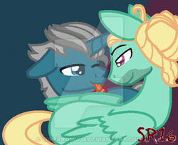 Size: 400x326 | Tagged: safe, artist:superrosey16, fashion plate, zephyr breeze, pegasus, pony, unicorn, g4, duo, fashionbreeze, gay, male, shipping, stallion, tongue out, watermark