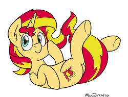 Size: 1131x859 | Tagged: safe, artist:melodicmarzipan, sunset shimmer, pony, unicorn, g4, cute, female, shimmerbetes, simple background, solo, upside down, white background