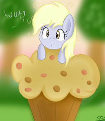 Size: 2000x2300 | Tagged: safe, artist:freefraq, derpy hooves, pegasus, pony, g4, female, food, giant muffin, mare, muffin, solo