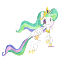 Size: 1778x2013 | Tagged: safe, artist:raiwee, princess celestia, pony, g4, female, flying, mare, simple background, solo, traditional art, transparent background