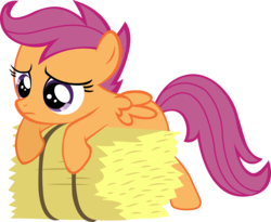 Size: 4827x3952 | Tagged: safe, artist:scootaion, scootaloo, pegasus, pony, g4, .svg available, blank flank, female, filly, foal, folded wings, frown, hay bale, sad, simple background, solo, transparent background, vector, wings