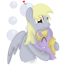 Size: 903x950 | Tagged: safe, artist:derpdoo, derpy hooves, dinky hooves, pegasus, pony, g4, bubble, cute, derpabetes, dinkabetes, equestria's best mother, female, heart, hug, mare, mother and daughter, smiling