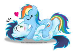 Size: 1280x888 | Tagged: safe, artist:aleximusprime, rainbow dash, soarin', pony, g4, backwards cutie mark, duo, female, kissing, male, old cutie mark, ship:soarindash, shipping, simple background, straight, transparent background