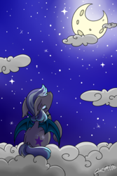 Size: 1000x1500 | Tagged: safe, artist:cloureed, oc, oc only, bat pony, pony, cloud, floppy ears, moon, night, redraw