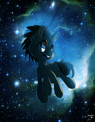 Size: 1024x1311 | Tagged: safe, artist:neoncel, artist:sourspot, doctor whooves, time turner, earth pony, pony, g4, collaboration, male, nebula, open mouth, smiling, solo, space, stallion, stars