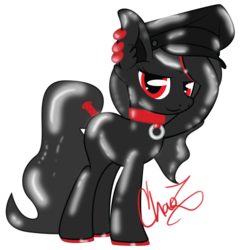 Size: 1024x1024 | Tagged: safe, artist:dr-whiskey, oc, oc only, oc:rubbergrip, latex pony, collar, ear piercing, hat, latex, living latex, piercing, solo, tail wrap