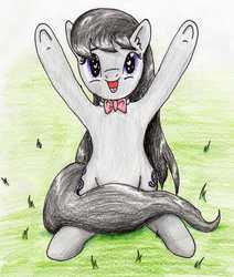 Size: 1993x2349 | Tagged: safe, artist:40kponyguy, derpibooru exclusive, octavia melody, g4, 40kponyguy is trying to murder us, both cutie marks, cute, female, heart eyes, hug request, looking at you, simple background, solo, tavibetes, traditional art, underhoof, wingding eyes