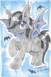 Size: 3122x4689 | Tagged: safe, artist:slifertheskydragon, oc, oc only, oc:daturea eventide, bat, bat pony, pony, chest fluff, solo, tongue out, traditional art