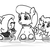 Size: 640x600 | Tagged: safe, artist:ficficponyfic, oc, oc only, oc:emerald jewel, oc:hope blossoms, oc:ruby rouge, earth pony, pony, colt quest, adult, bandana, chewing, child, clothes, colt, cute, eating, eyes closed, female, filly, food, fork, hair over one eye, male, mare, monochrome, ponytail, robe, smiling, starry eyes, story included, tray, wingding eyes