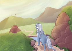 Size: 1280x905 | Tagged: safe, artist:mscootaloo, trixie, pony, unicorn, g4, female, journey, mare, missing cutie mark, scenery, solo