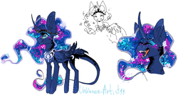 Size: 917x493 | Tagged: safe, artist:unknown-artist99, princess luna, g4, alternate clothes, fangs, female, galaxy mane, impossibly large ears, jewelry, laughing, leonine tail, oekaki, regalia, smiling, solo