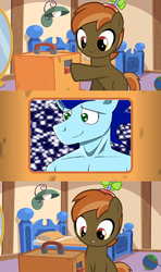 Size: 640x1080 | Tagged: safe, button mash, soarin', earth pony, pegasus, pony, anthro, button's adventures, g4, anthro with ponies, button's odd game, hat, male, meme, propeller hat, topless