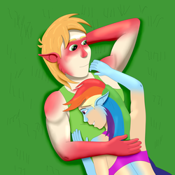 Size: 4000x4000 | Tagged: safe, artist:allonsbro, big macintosh, rainbow dash, human, g4, armpits, eared humanization, female, human coloration, humanized, male, pony coloring, ship:rainbowmac, shipping, straight