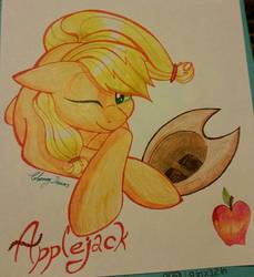 Size: 1069x1167 | Tagged: safe, artist:gleamydreams, applejack, g4, female, solo, traditional art