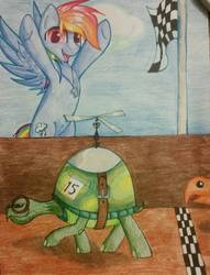 Size: 978x1279 | Tagged: safe, artist:gleamydreams, rainbow dash, tank, g4, race, traditional art