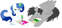 Size: 3362x1500 | Tagged: safe, artist:gleamydreams, oc, oc only, oc:gleamy, oc:helicity, pony, duo, gleamicity, magic, open mouth, paintbrush, painting, telekinesis
