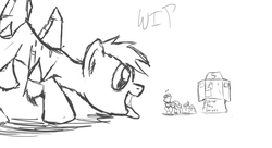 Size: 1280x698 | Tagged: safe, artist:moraloral, oc, oc only, oc:handle bar, original species, plane pony, pony, boxes, delivery, drool, fetish, imminent vore, macro, out for delivery, plane, truck, united parcel service, united pony service, ups, whistling, wip