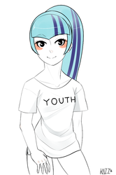 Size: 526x792 | Tagged: safe, artist:slimegrave, sonata dusk, equestria girls, g4, clothes, female, looking at you, simple background, solo, t-shirt
