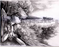 Size: 1600x1261 | Tagged: safe, artist:lililioon, daring do, g4, chinese, female, grayscale, lying down, monochrome, scenery, smiling, solo, traditional art, watermark