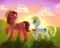 Size: 1800x1451 | Tagged: safe, artist:retaya, applejack's parents, dusk, parent, twilight (astronomy)