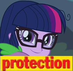 Size: 594x576 | Tagged: safe, sci-twi, twilight sparkle, equestria girls, g4, my little pony equestria girls: friendship games, expand dong, exploitable meme, faic, joel, meme, protection, pussy destroyer, smirk, twiface, vinesauce