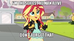 Size: 800x449 | Tagged: safe, sunset shimmer, equestria girls, g4, my little pony equestria girls: friendship games, image macro, makeameme.org, meme, sexiest pony alive