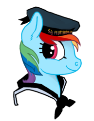 Size: 386x500 | Tagged: safe, artist:spectralunicorn, rainbow dash, g4, bust, female, hat, implied flutterdash, looking at you, portrait, sailor hat, simple background, smiling, solo